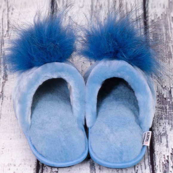 Blue fur sheepskin slippers "Angel" - Picture 4 of 13